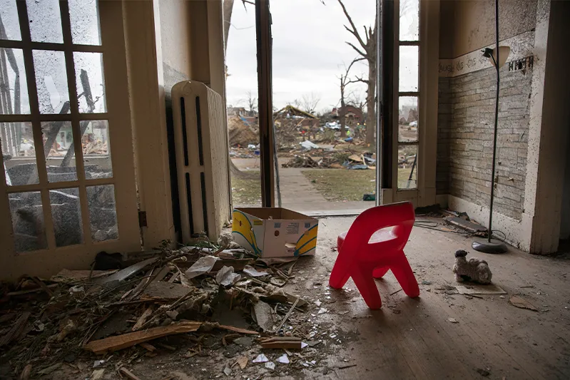 Tornado damaged house in Mayfield Kentucky.